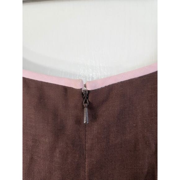Spenser Jeremy Chocolate Brown Pink 100% Linen Retro Mod Knee Length Dress Sz 10 - Picture 10 of 12